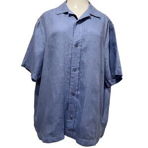 COS Hemp Short Sleeve Button Top, Pockets, XL Blue